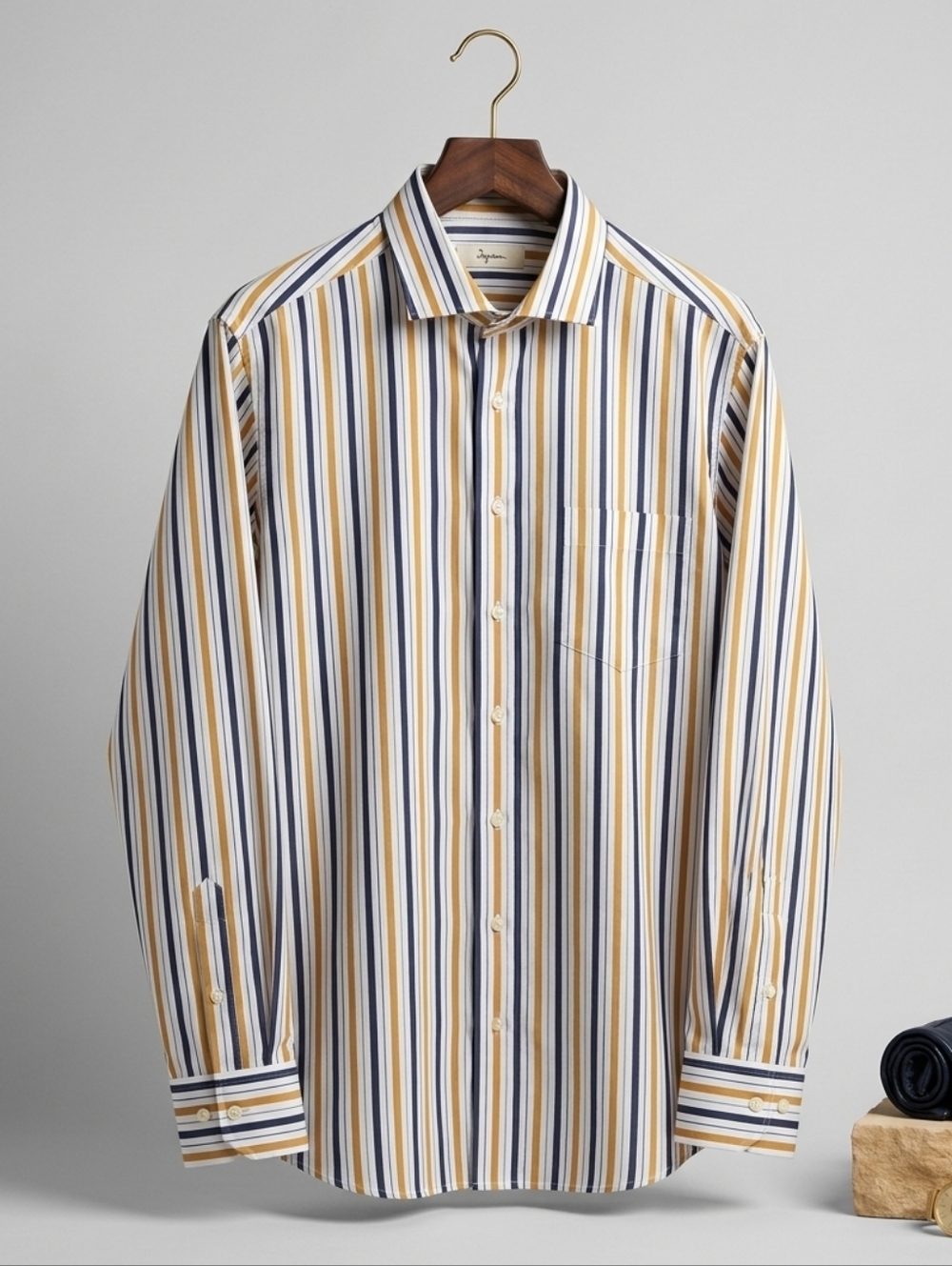 Ingram Men XXL Button Up Shirt Made In Italy Cotton Striped Quiet Luxury Classic